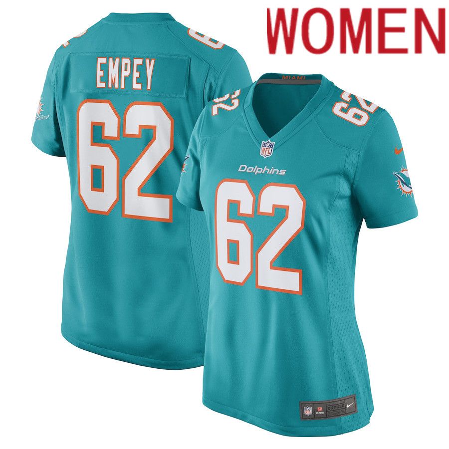 Women Miami Dolphins #62 James Empey Nike Aqua Game Player NFL Jersey